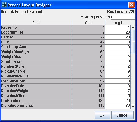 EXTOL EBI Schema Define Field Lengths with Record Layout Designer screenshot
