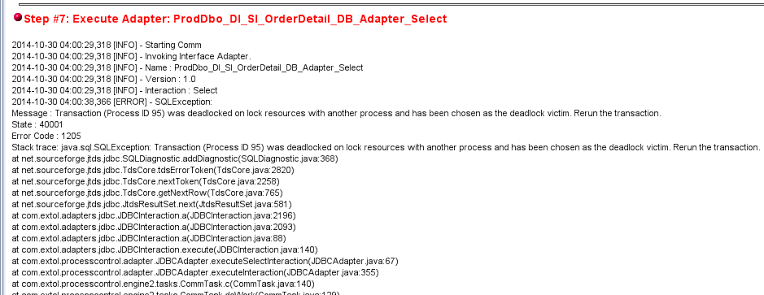 EXTOL Business Integrator (EBI) SQL Database Error; Deadlocked On Locked Resources