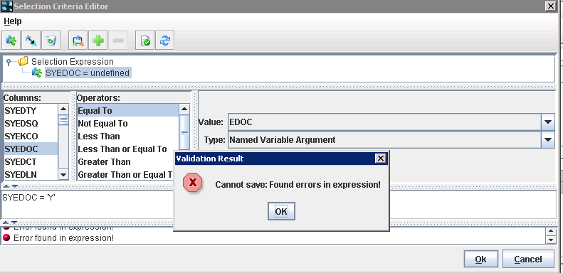 EXTOL Business Integrator Database Binding Error; Error in expression